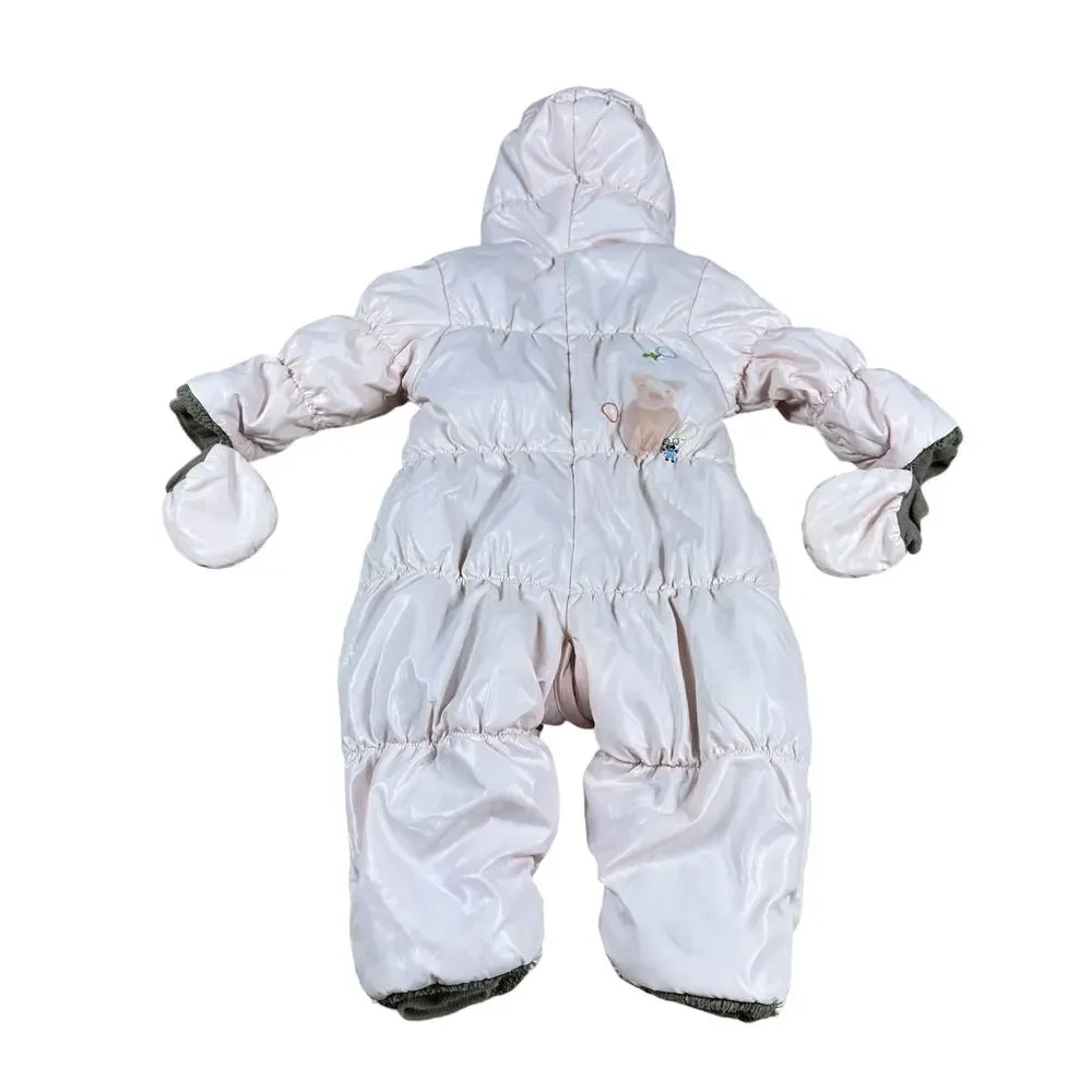 CATIMINI Pink Brown Fleece Lined Full Zip Snap Hooded Snow Suit Girls‎ Size 18 M
